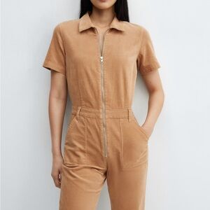 Mango Tan Corduroy Jumpsuit with Zipper